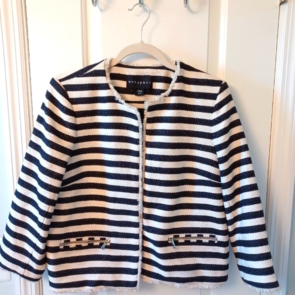 Metaphor Jacket Blue White Striped Blazer Nautical Cotton